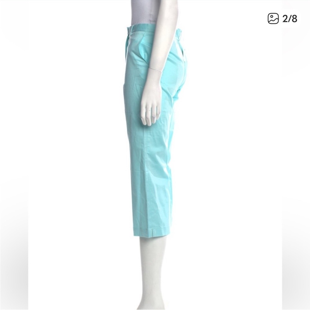 Burberry Golf cotton cropped wide leg capri pants, pockets, aqua blue, sz2, EUC